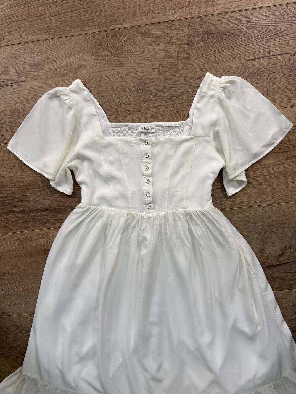 In Loom White Tiered Midi Dress S Button Front Flutter Sleeve Cottagecore - Picture 3 of 14